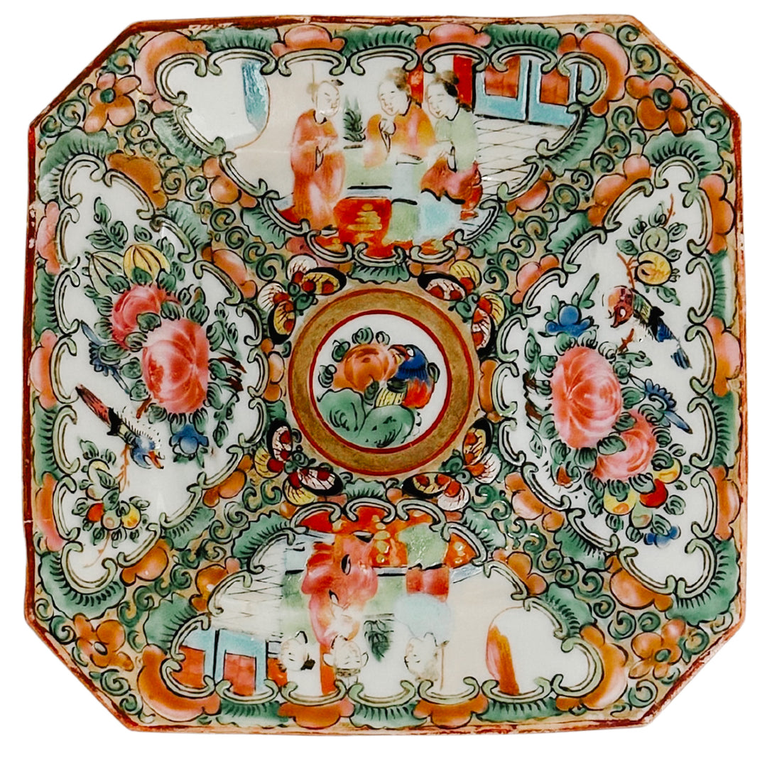 Pair of Petite Antique Octagonal Rose Medallion Plates