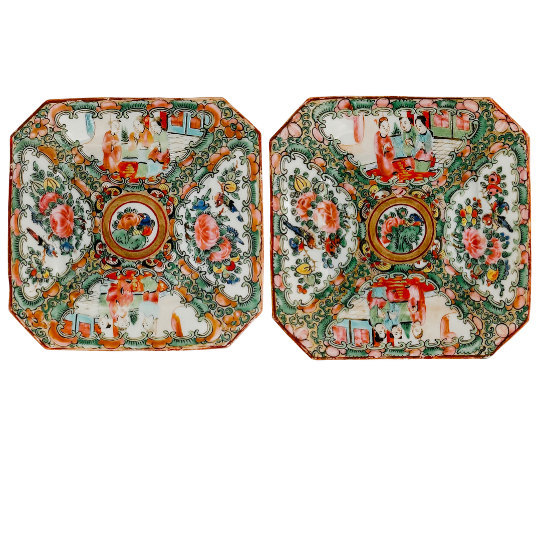 Pair of Petite Antique Octagonal Rose Medallion Plates