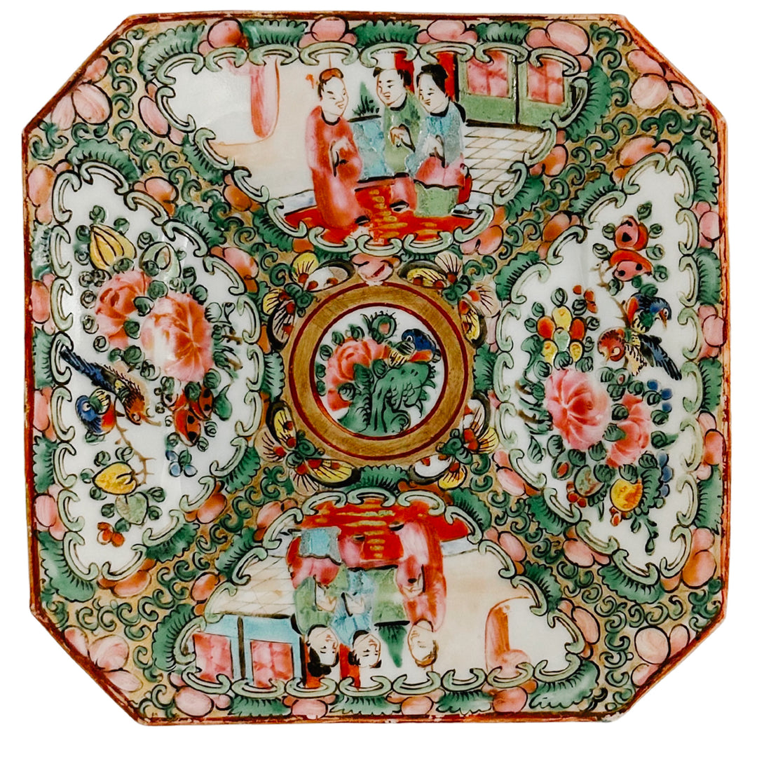 Pair of Petite Antique Octagonal Rose Medallion Plates