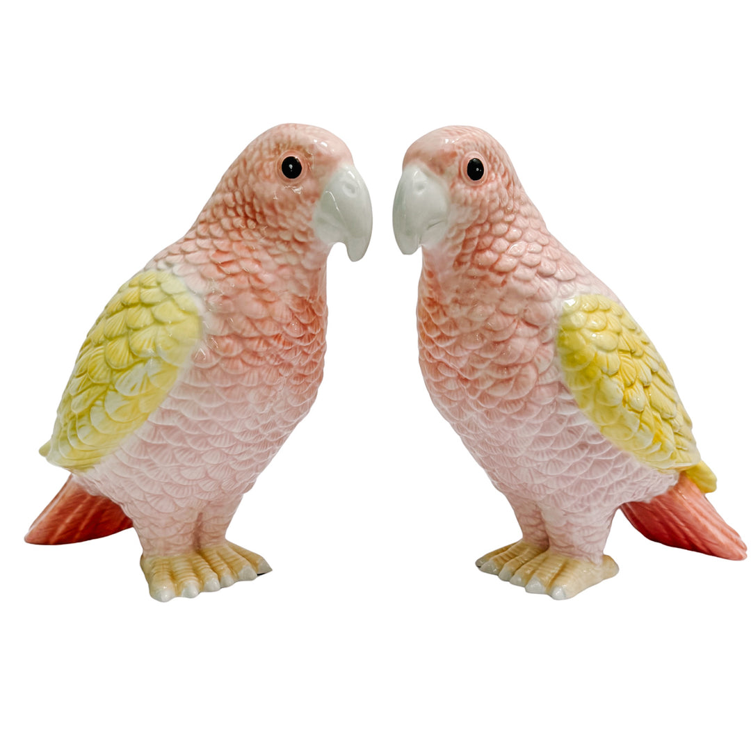 Pair of Pink and Yellow Ceramic Cockatoo Figurines