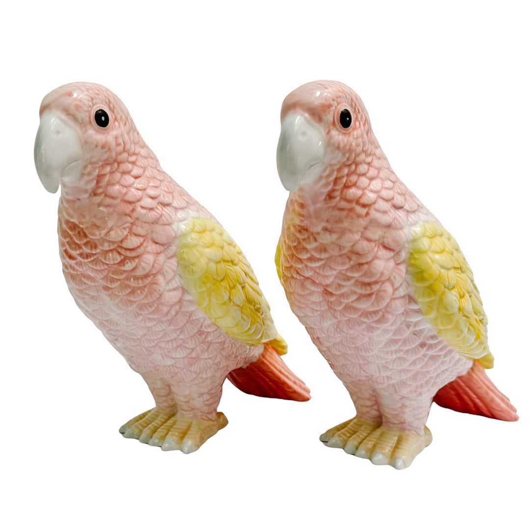Pair of Pink and Yellow Ceramic Cockatoo Figurines