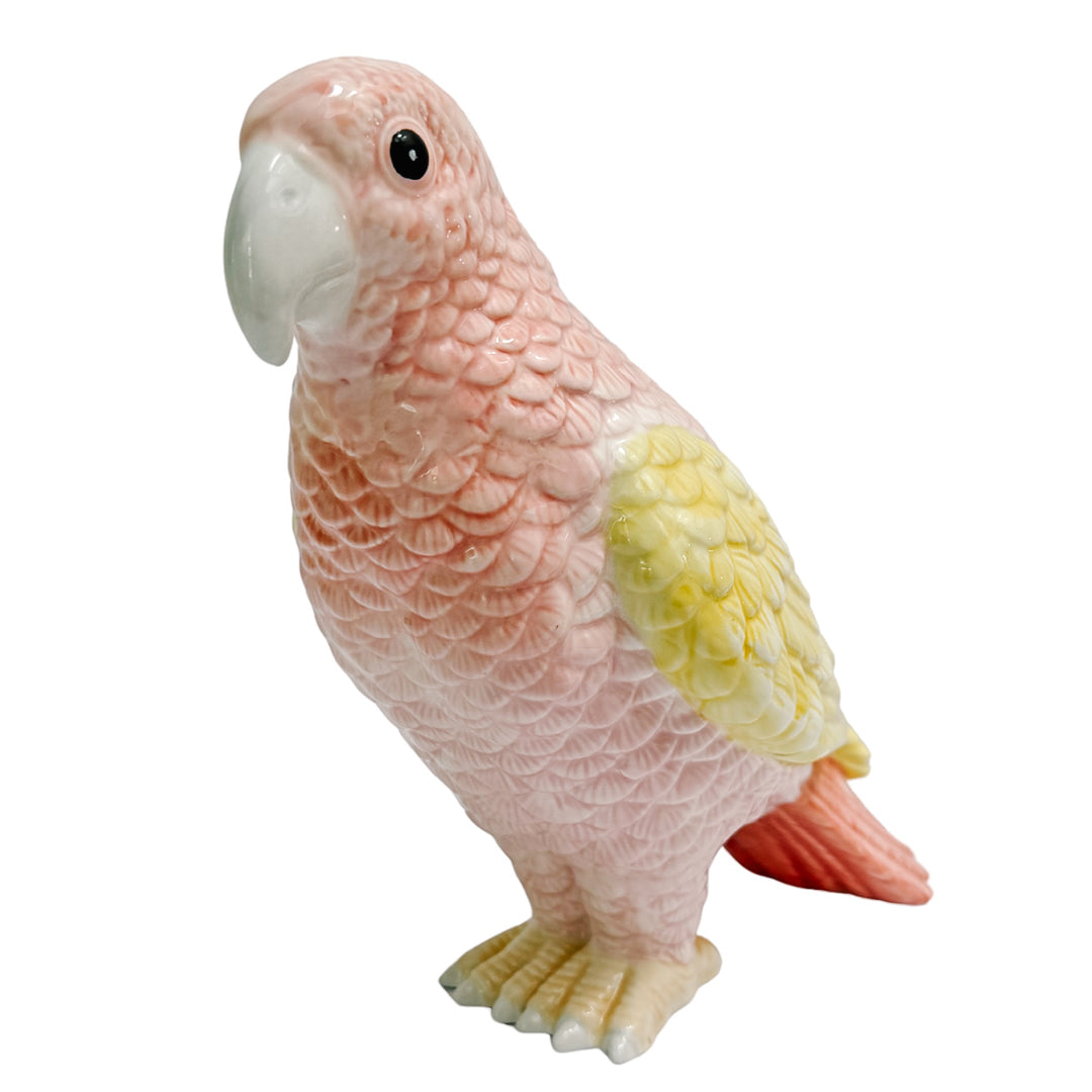 Pair of Pink and Yellow Ceramic Cockatoo Figurines