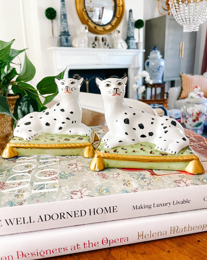 Pair of Reclining Snow Leopards On Pillows