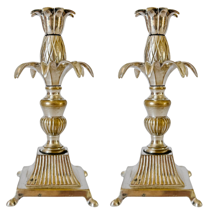 Pair of Regency Silver Plated Brass Pineapple Candlesticks
