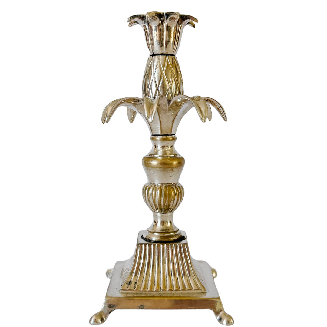 Pair of Regency Silver Plated Brass Pineapple Candlesticks