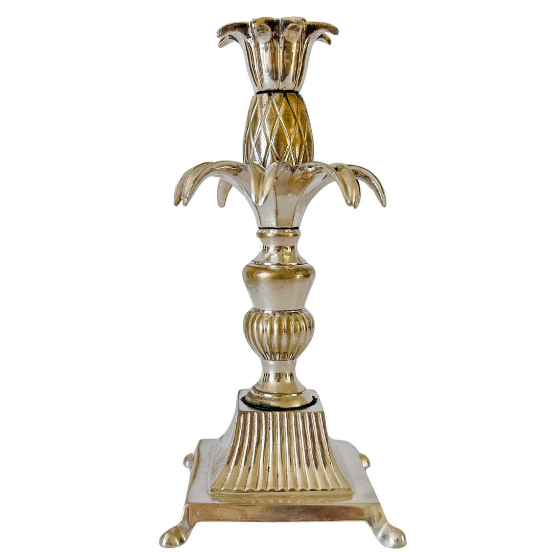 Pair of Regency Silver Plated Brass Pineapple Candlesticks