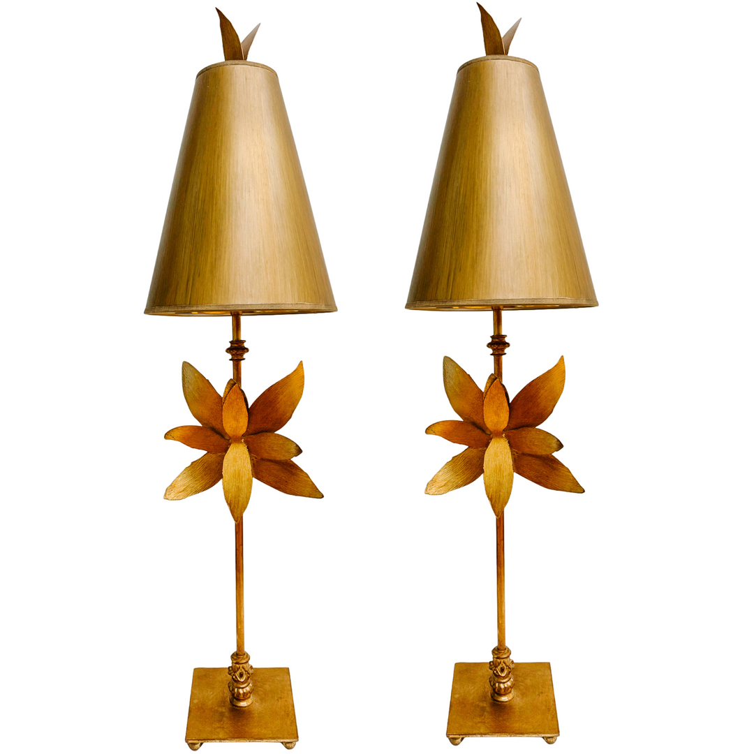 Pair of Tall Lucas McKearn Azalea Gold Table Lamps