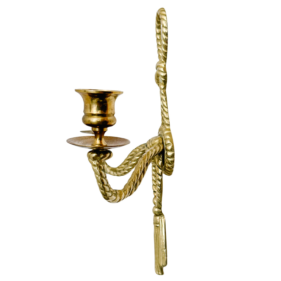 Pair of Vintage Andrea by Sadek Brass Rope & Tassel Two-Light Wall Sconces