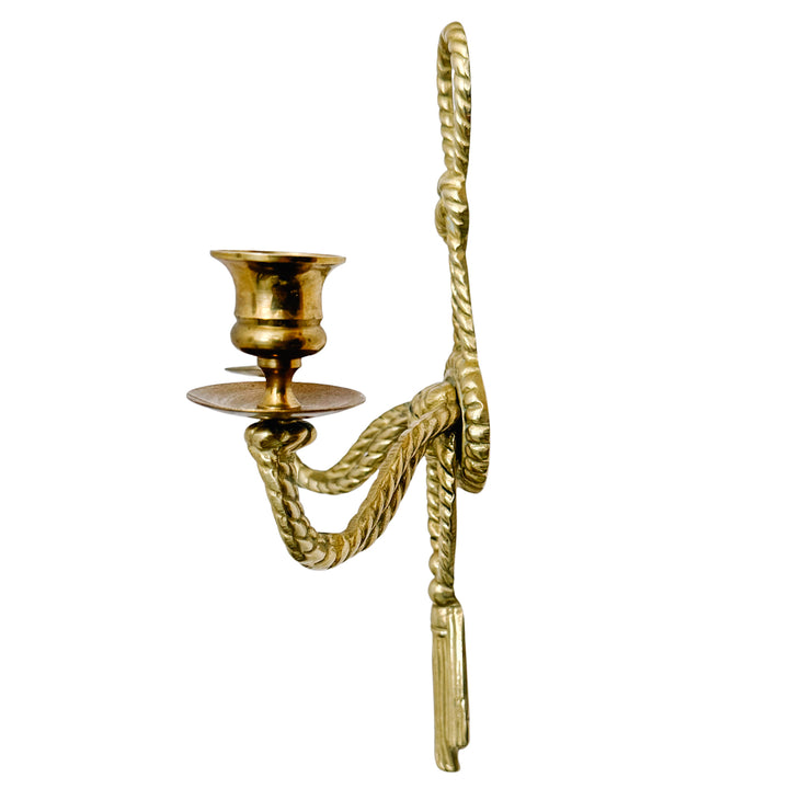 Pair of Vintage Andrea by Sadek Brass Rope & Tassel Two-Light Wall Sconces
