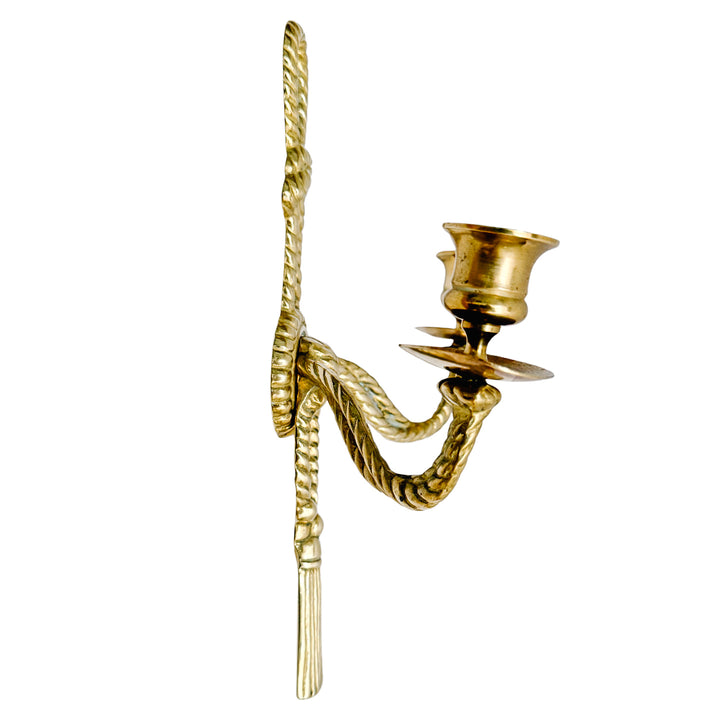 Pair of Vintage Andrea by Sadek Brass Rope & Tassel Two-Light Wall Sconces
