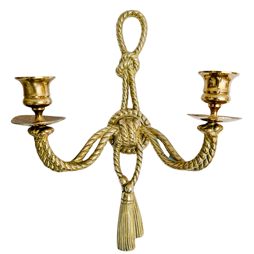 Pair of Vintage Andrea by Sadek Brass Rope & Tassel Two-Light Wall Sconces