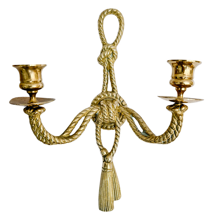 Pair of Vintage Andrea by Sadek Brass Rope & Tassel Two-Light Wall Sconces