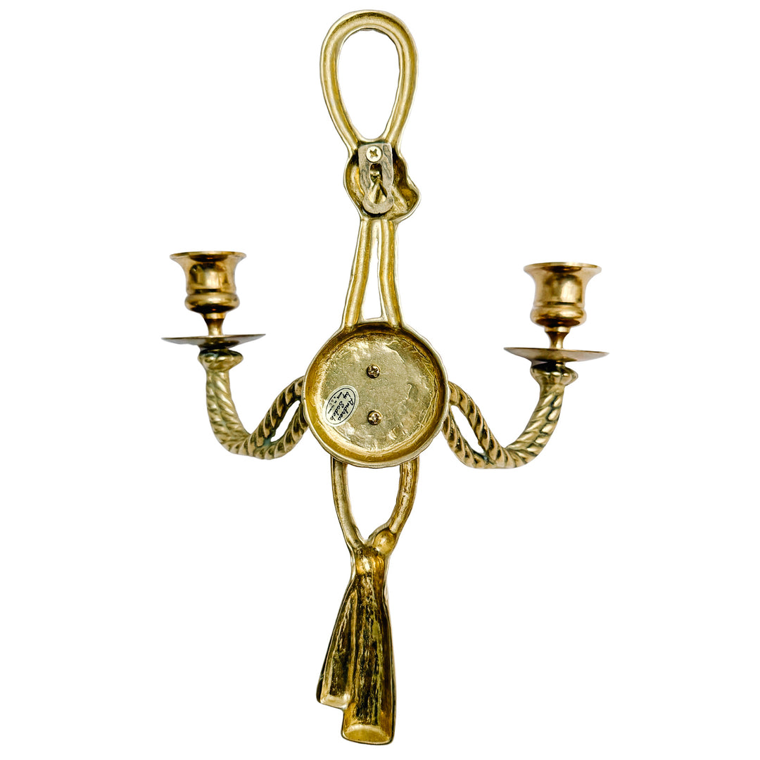 Pair of Vintage Andrea by Sadek Brass Rope & Tassel Two-Light Wall Sconces