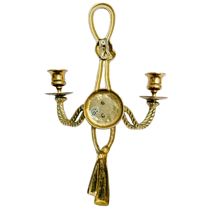 Pair of Vintage Andrea by Sadek Brass Rope & Tassel Two-Light Wall Sconces