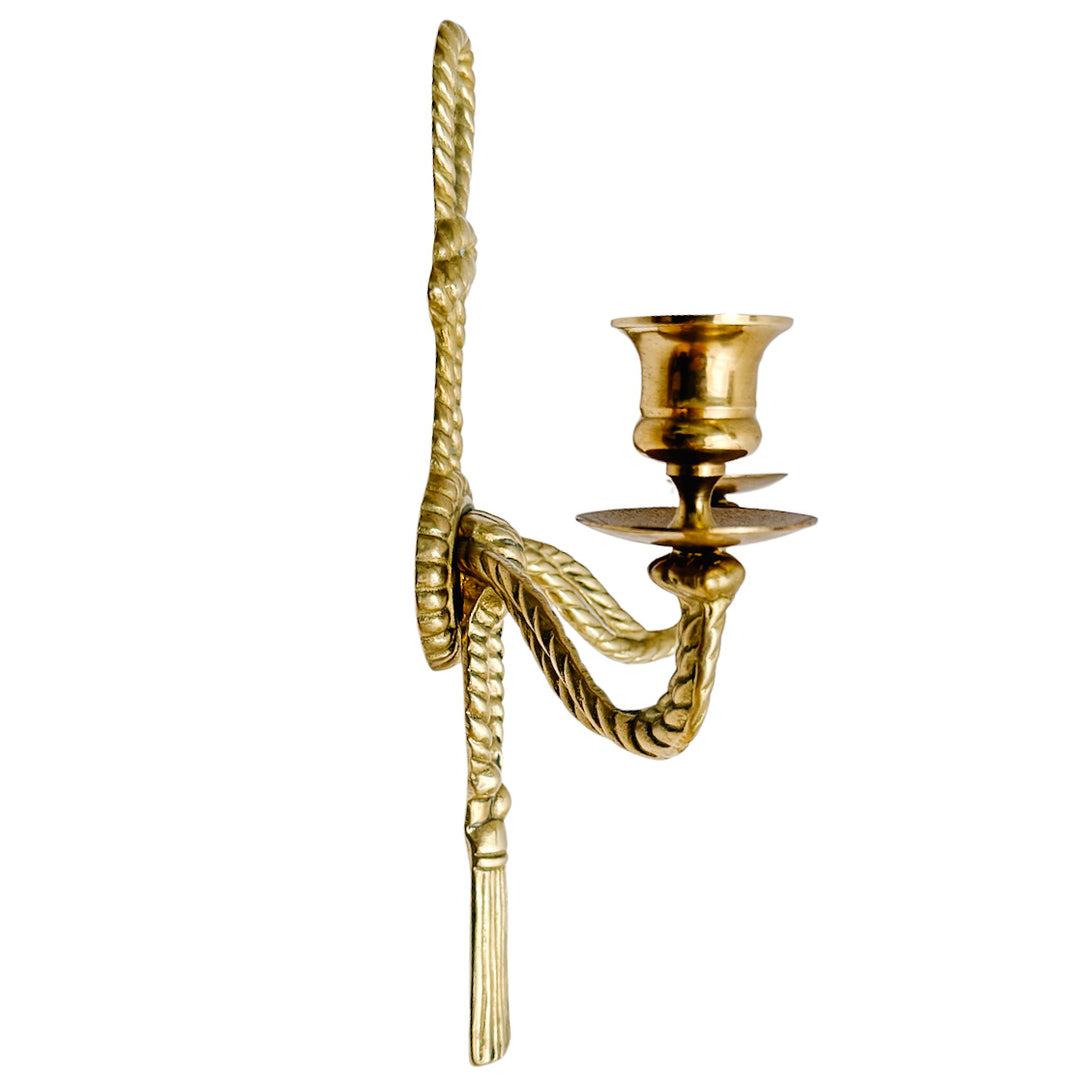 Pair of Vintage Andrea by Sadek Brass Rope & Tassel Two-Light Wall Sconces