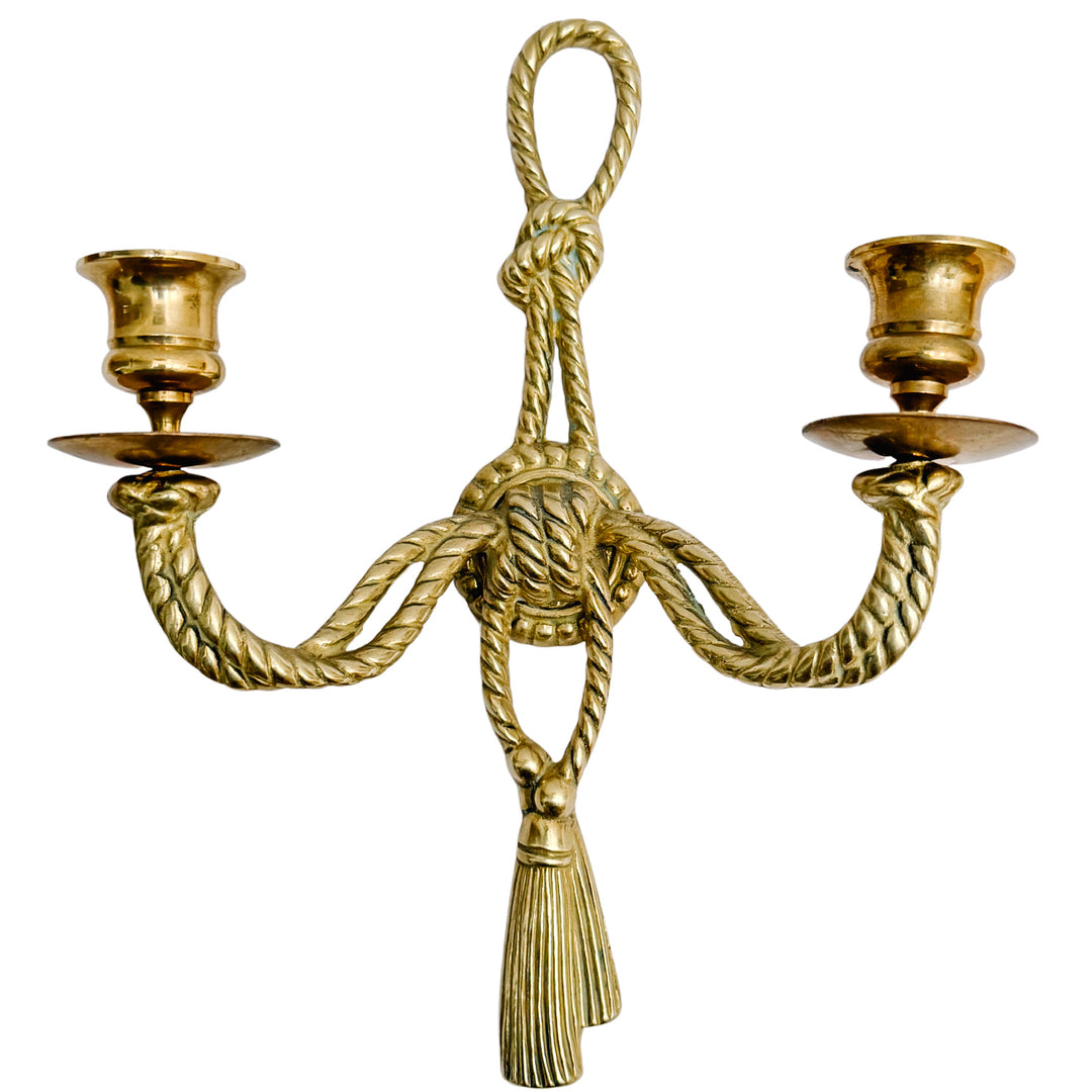 Pair of Vintage Andrea by Sadek Brass Rope & Tassel Two-Light Wall Sconces