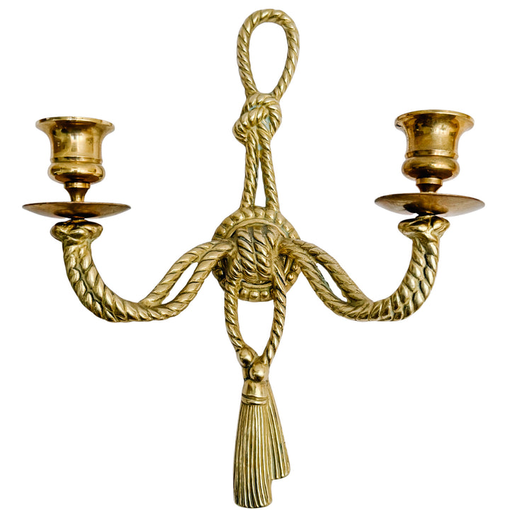 Pair of Vintage Andrea by Sadek Brass Rope & Tassel Two-Light Wall Sconces