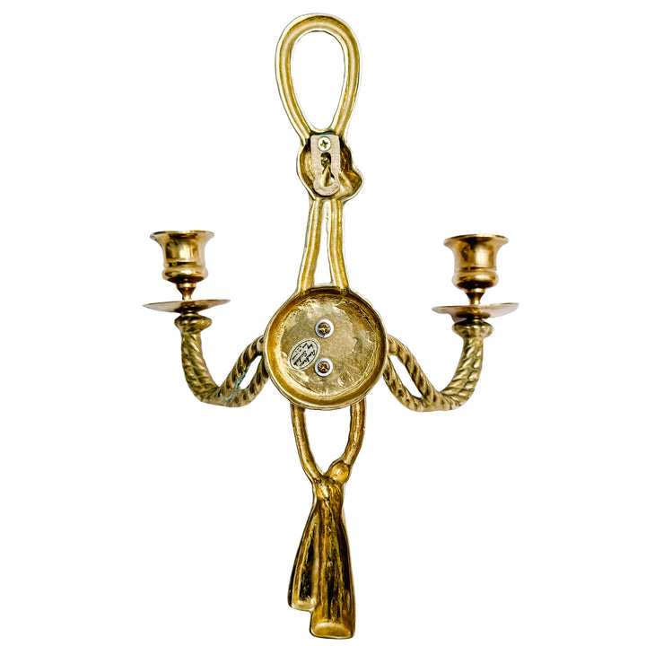 Pair of Vintage Andrea by Sadek Brass Rope & Tassel Two-Light Wall Sconces