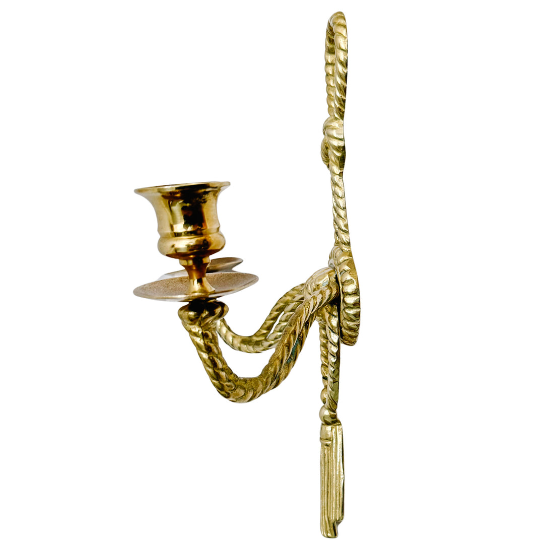 Pair of Vintage Andrea by Sadek Brass Rope & Tassel Two-Light Wall Sconces