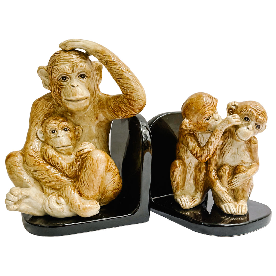 Pair of Vintage Fitz and Floyd Ceramic Monkey Bookends