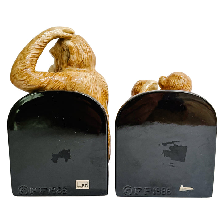 Pair of Vintage Fitz and Floyd Ceramic Monkey Bookends