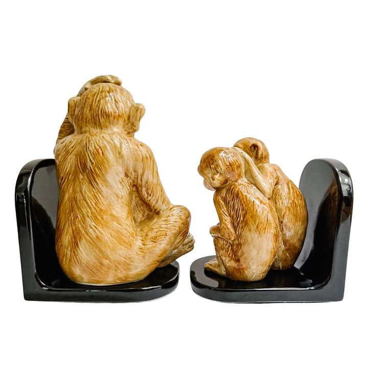 Pair of Vintage Fitz and Floyd Ceramic Monkey Bookends