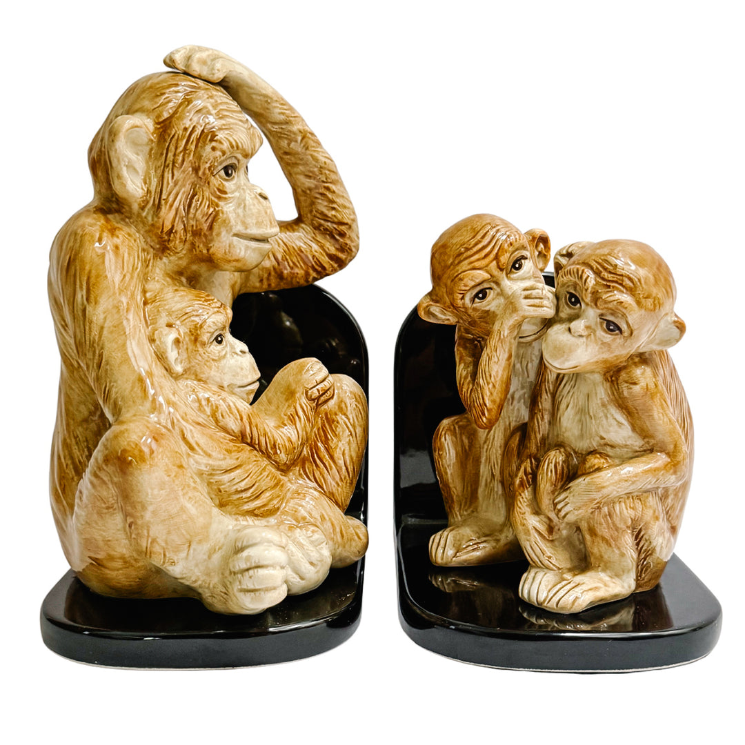 Pair of Vintage Fitz and Floyd Ceramic Monkey Bookends