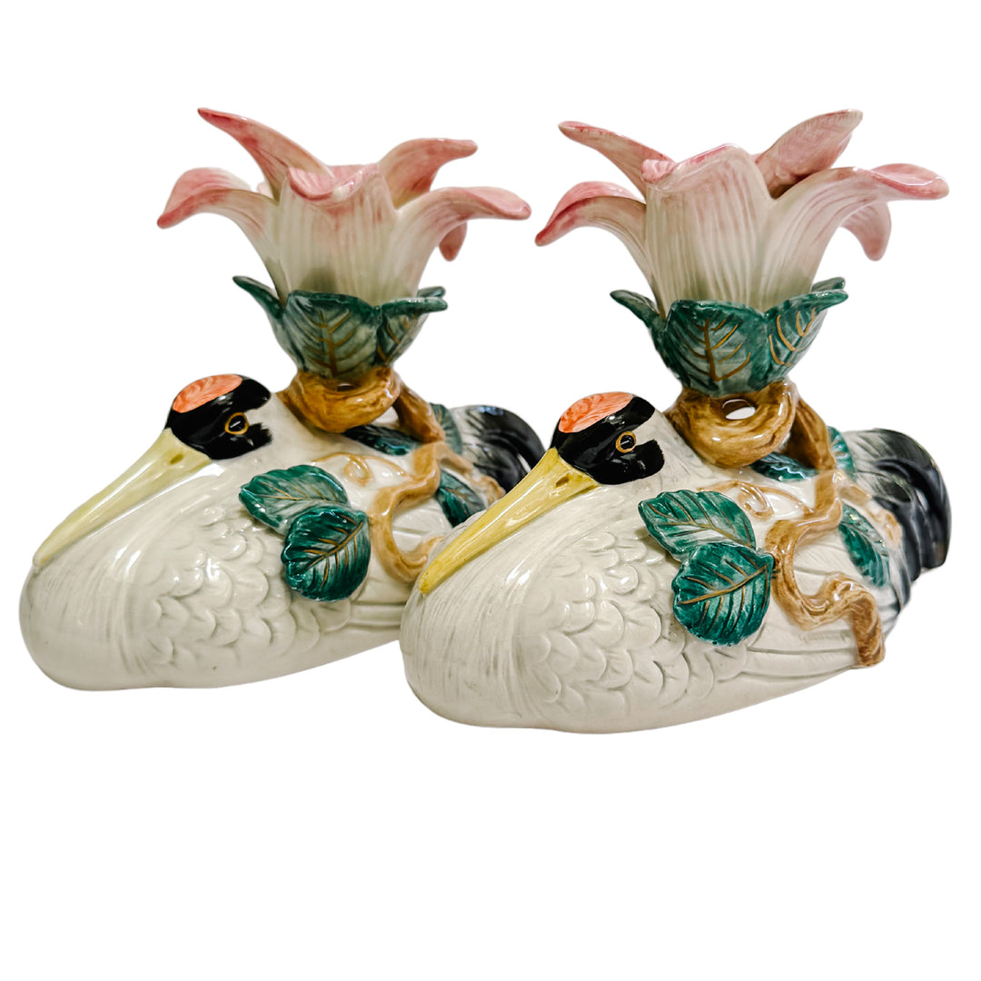Pair of Vintage Fitz and Floyd Egret Candlesticks