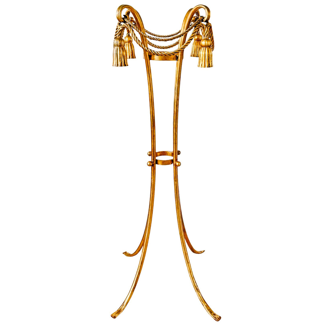 Pair of 1960 Italian Florentine Gilt Metal Rope and Tassel Plant Stands