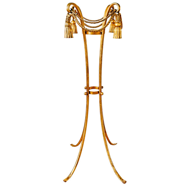 Pair of 1960 Italian Florentine Gilt Metal Rope and Tassel Plant Stands