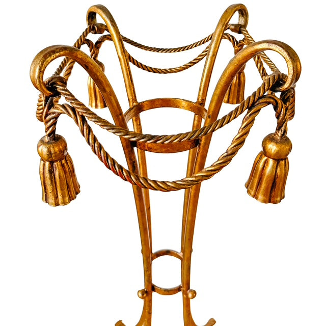 Pair of 1960 Italian Florentine Gilt Metal Rope and Tassel Plant Stands
