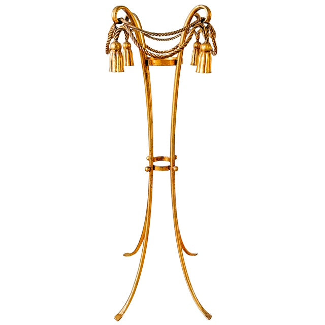 Pair of 1960 Italian Florentine Gilt Metal Rope and Tassel Plant Stands