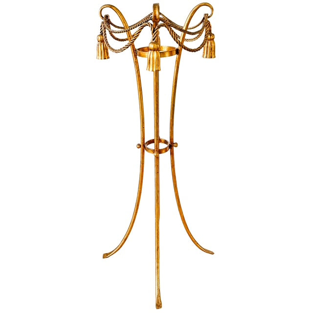 Pair of 1960 Italian Florentine Gilt Metal Rope and Tassel Plant Stands