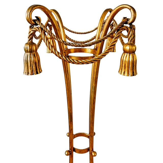 Pair of 1960 Italian Florentine Gilt Metal Rope and Tassel Plant Stands