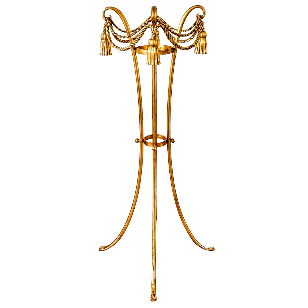 Pair of 1960 Italian Florentine Gilt Metal Rope and Tassel Plant Stands