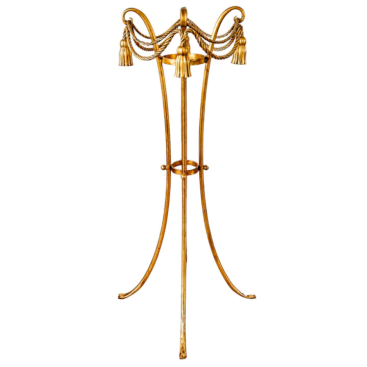 Pair of 1960 Italian Florentine Gilt Metal Rope and Tassel Plant Stands