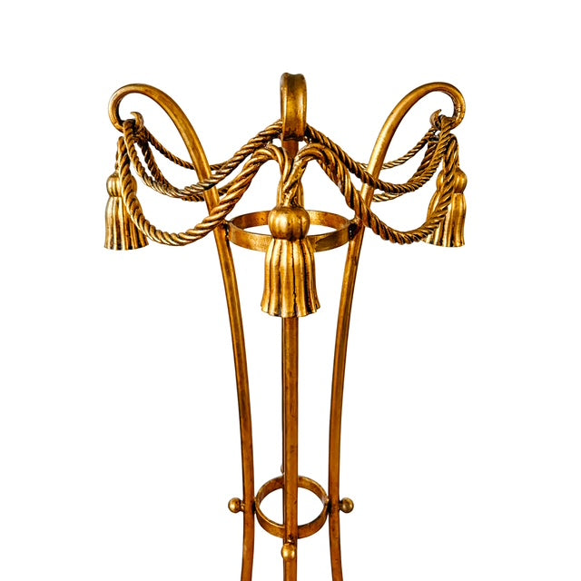 Pair of 1960 Italian Florentine Gilt Metal Rope and Tassel Plant Stands