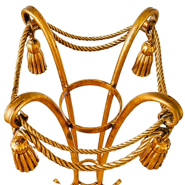Pair of 1960 Italian Florentine Gilt Metal Rope and Tassel Plant Stands