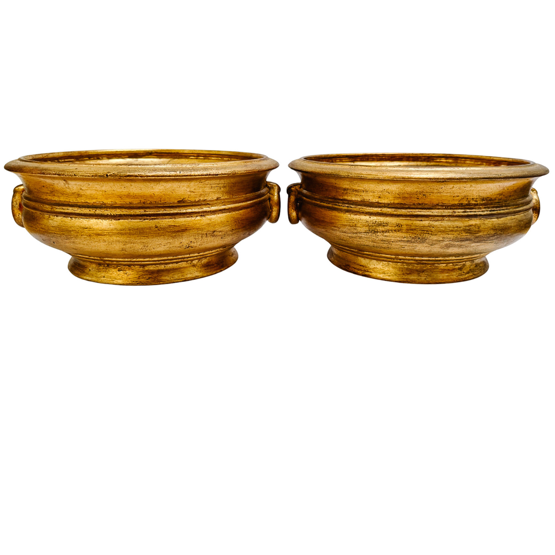 Pair of Vintage Italian Florentine Gilt Plaster Footed Centerpiece Bowls