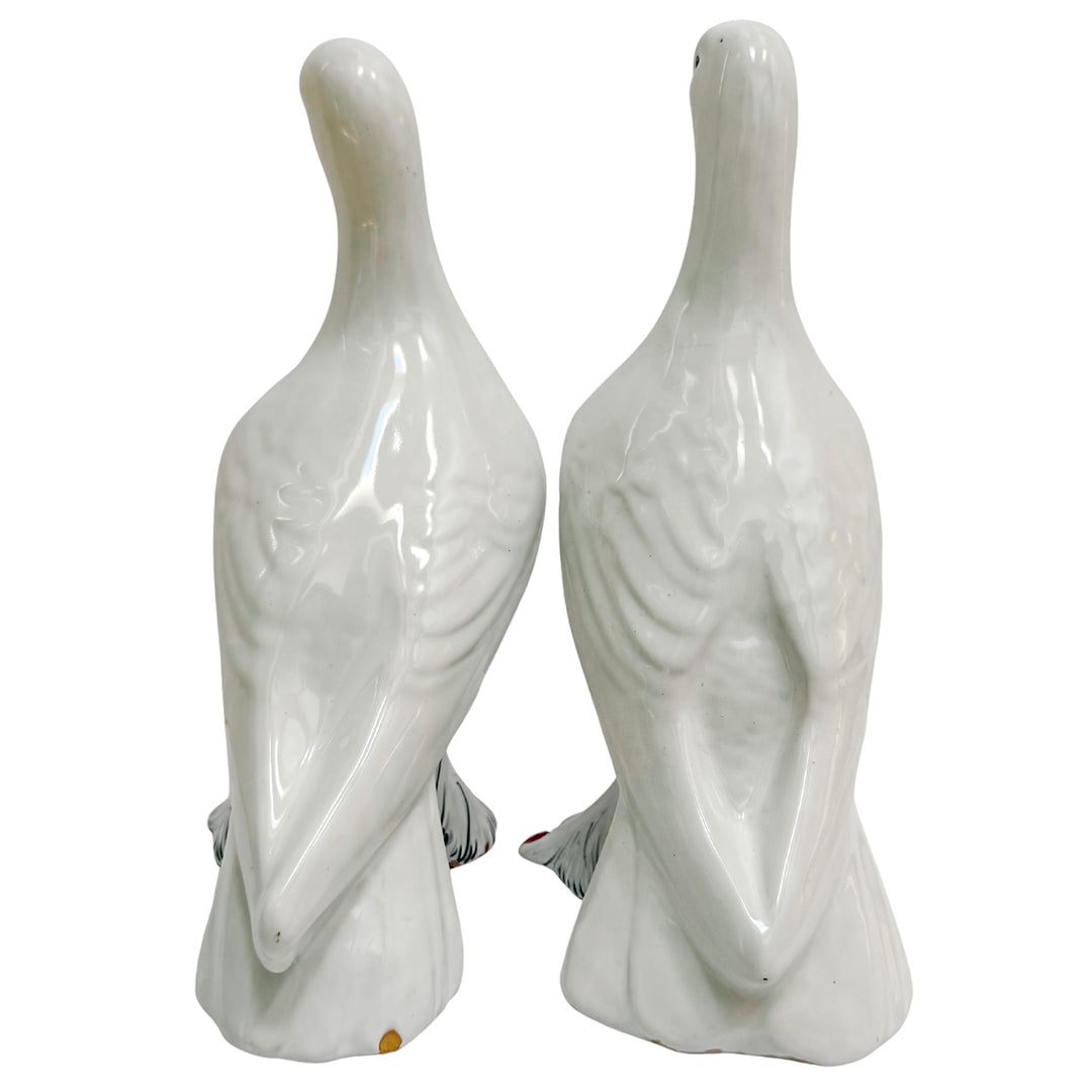 Vintage Italian Glazed Terracotta Dove Figurines