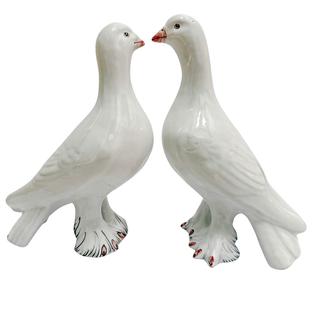 Vintage Italian Glazed Terracotta Dove Figurines