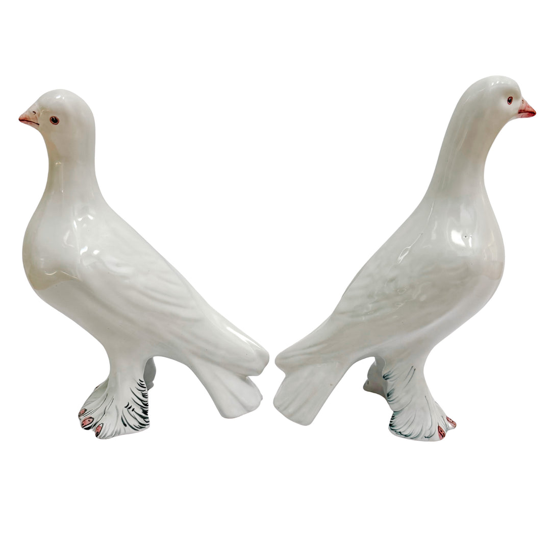 Vintage Italian Glazed Terracotta Dove Figurines