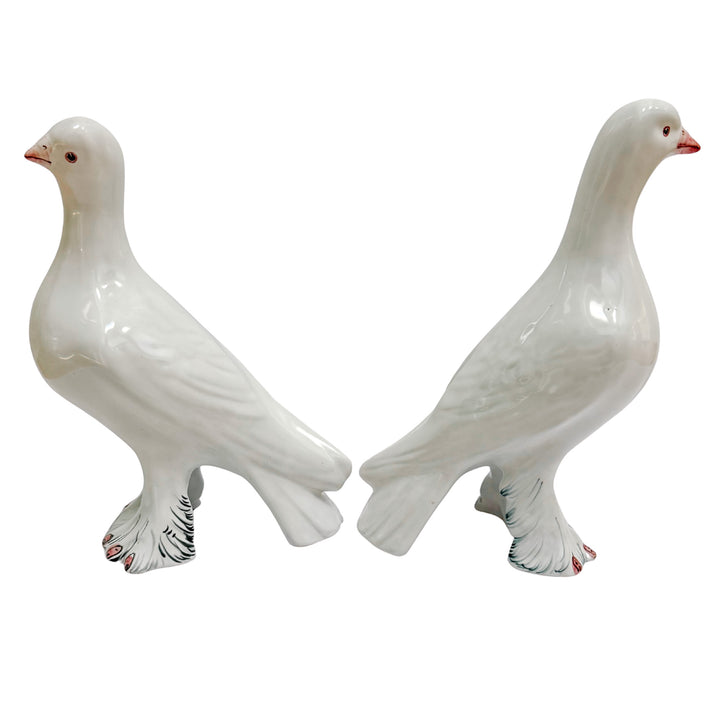 Vintage Italian Glazed Terracotta Dove Figurines