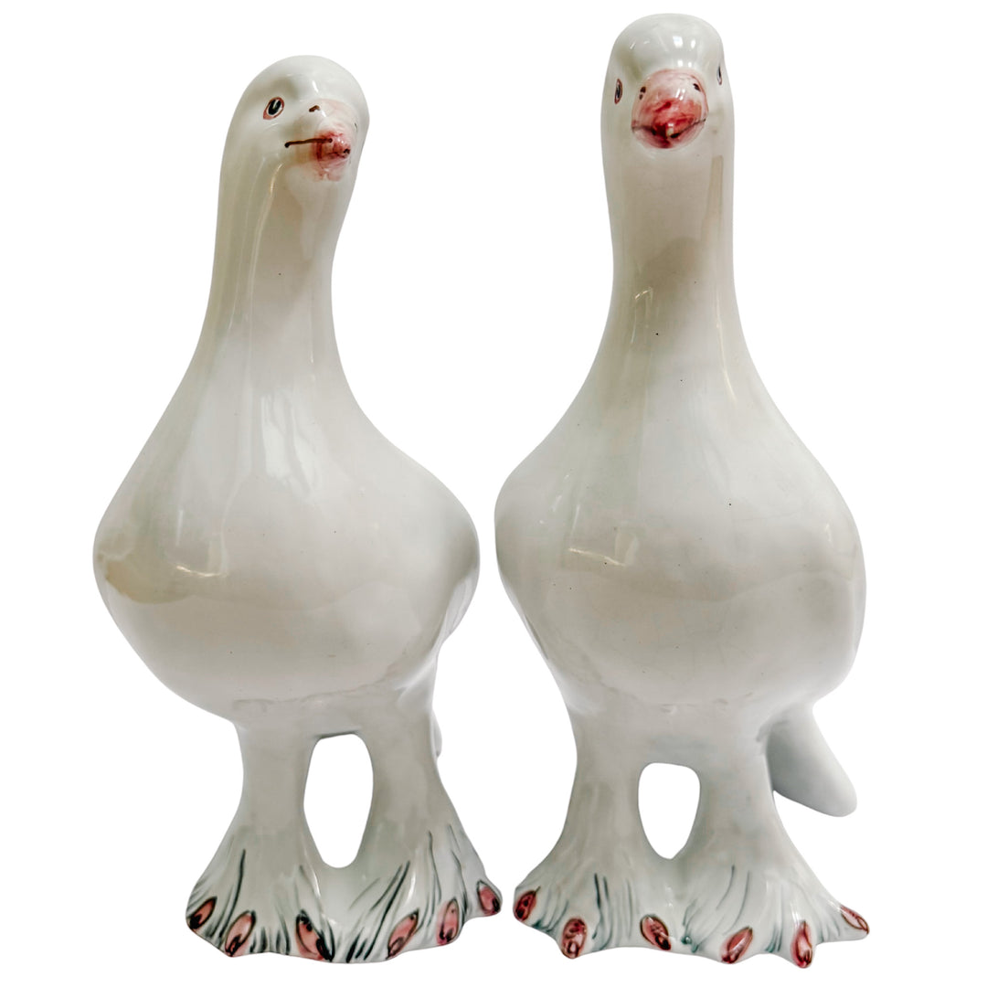 Vintage Italian Glazed Terracotta Dove Figurines