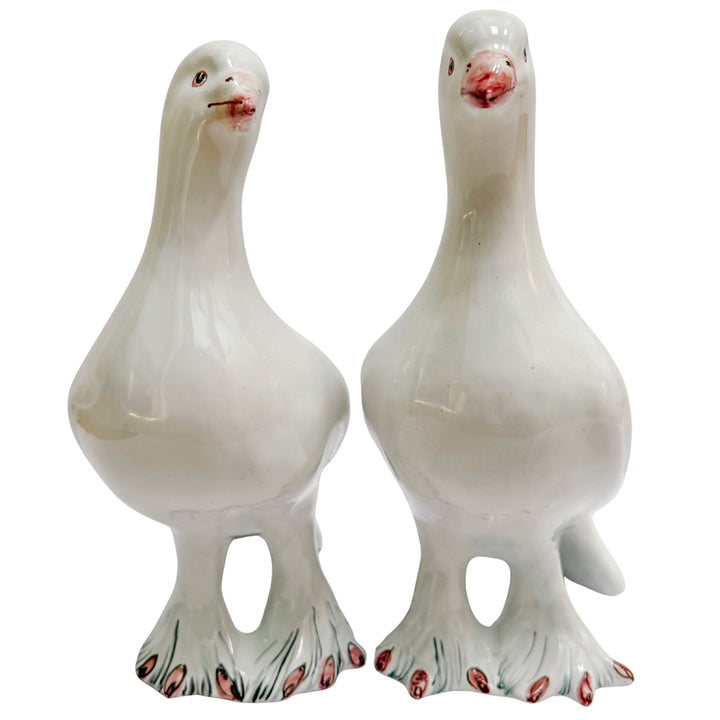 Vintage Italian Glazed Terracotta Dove Figurines