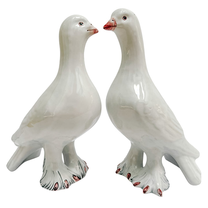 Vintage Italian Glazed Terracotta Dove Figurines