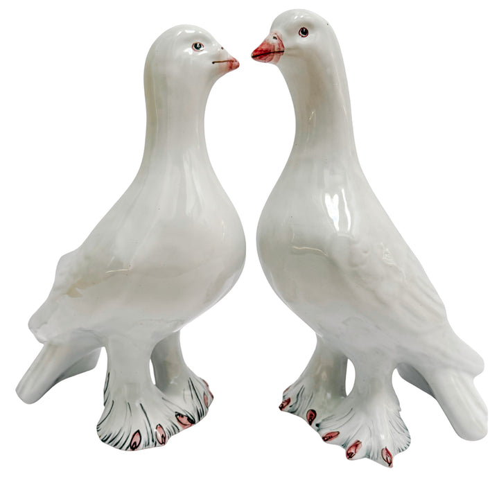 Vintage Italian Glazed Terracotta Dove Figurines
