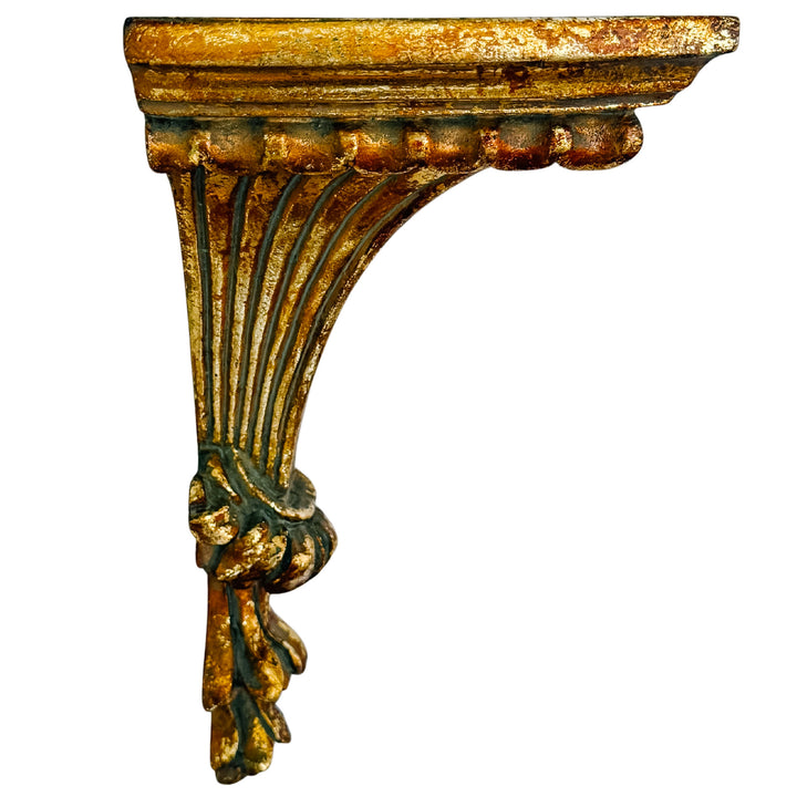 Vintage Italian Neoclassical Style Gilt Fluted Wall Brackets