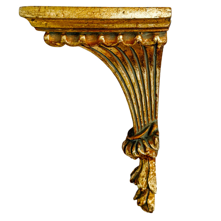 Vintage Italian Neoclassical Style Gilt Fluted Wall Brackets