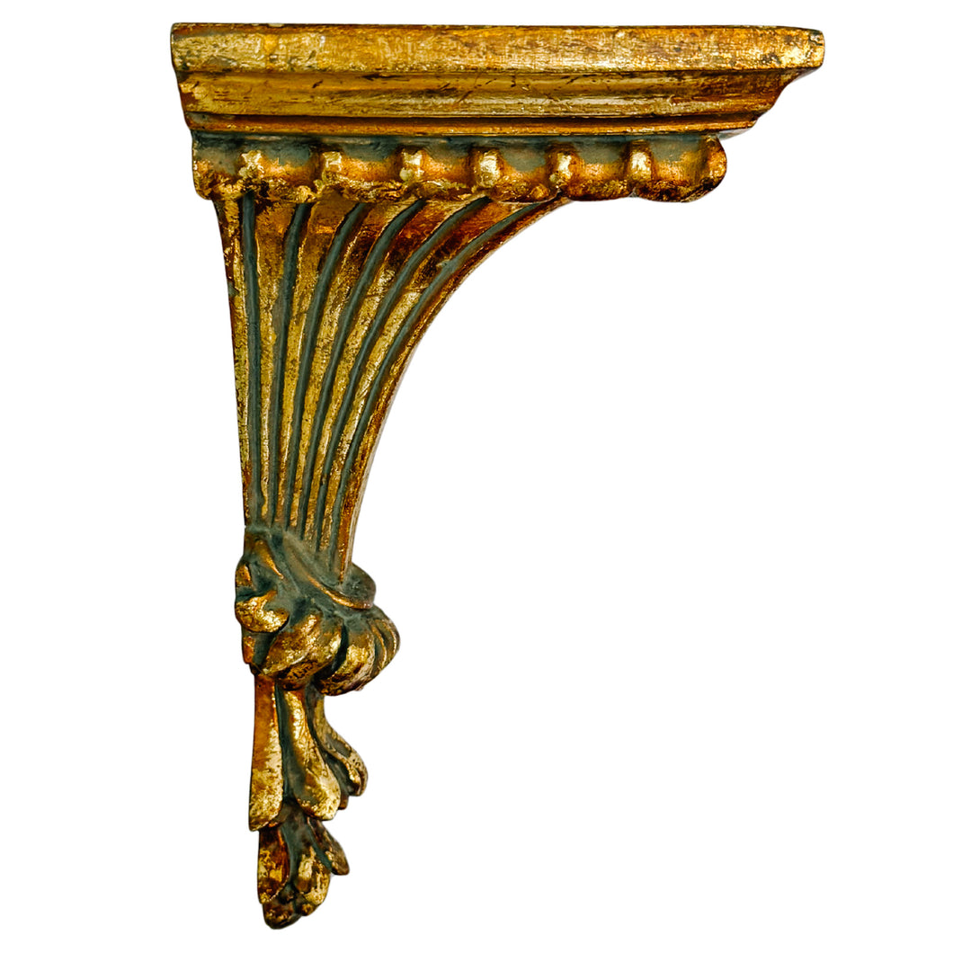 Vintage Italian Neoclassical Style Gilt Fluted Wall Brackets